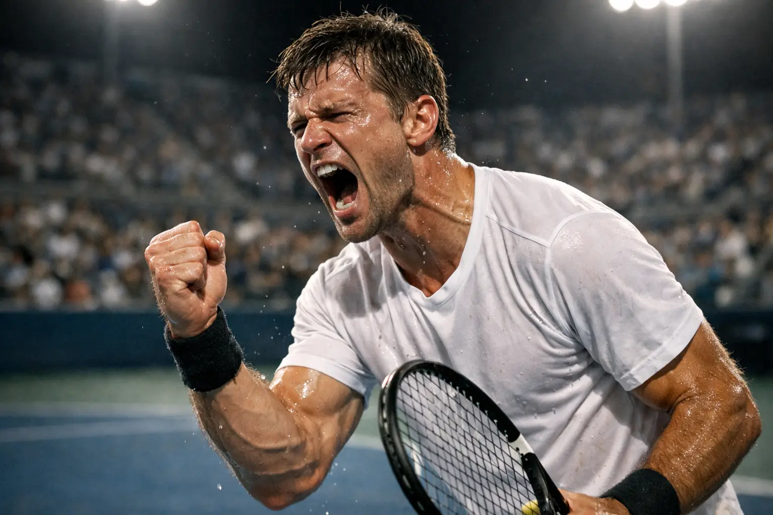 Tennisspieler zeigt Emotionen nach einem wichtigen Punkt